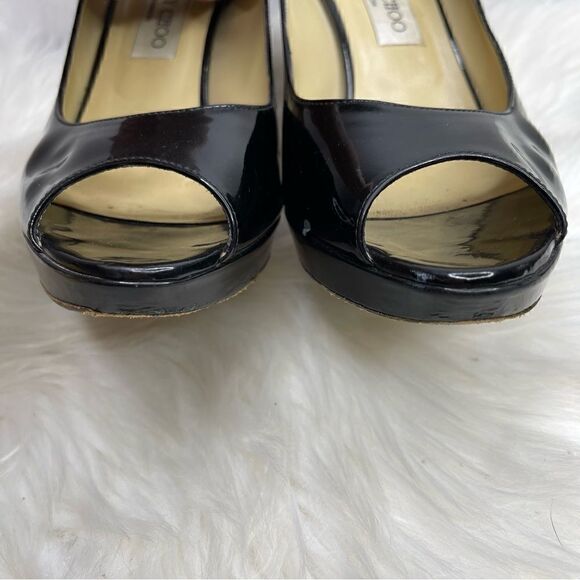 Jimmy Choo Patent Leather Peep Toe Heels Black 40 - Picture 11 of 12